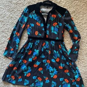 Maje Black Dress with Blue and Red Floral Pattern